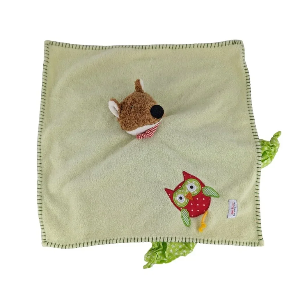 Kathe Kruse Green Fox Lovey Red Polka Dot Owl Baby Security Blanket DAS Original - Picture 5 of 8